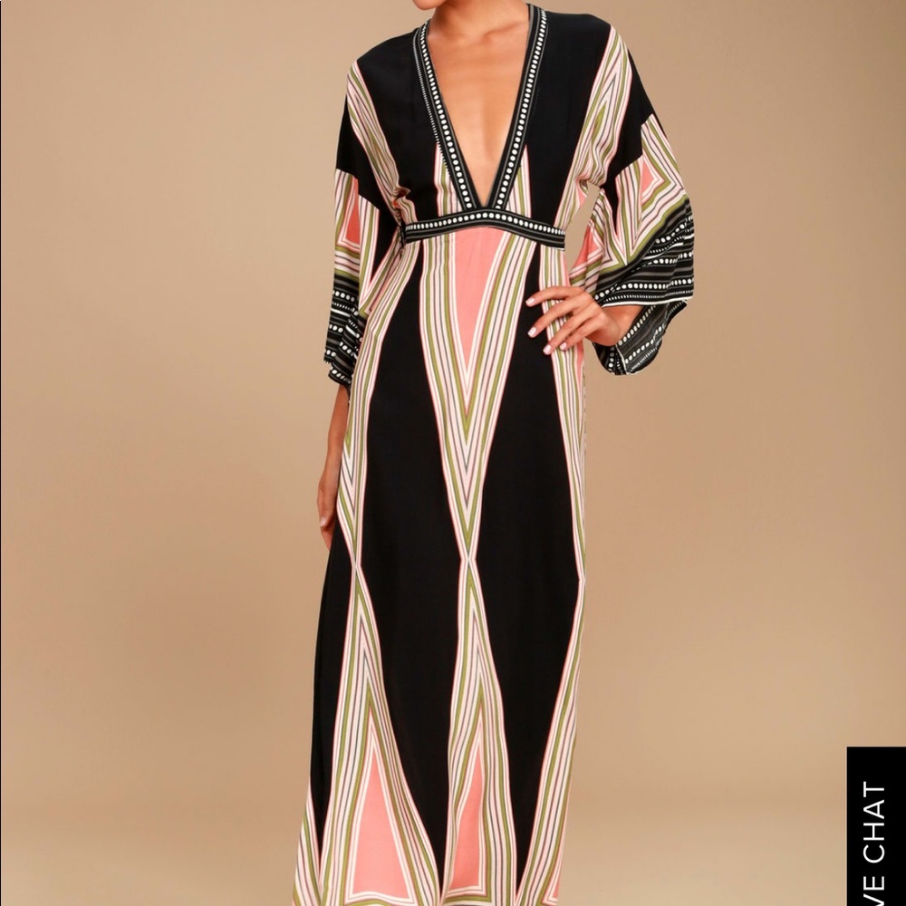 Lulus montecito black print maxi dress